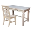 Vista Solid Wood Desk with 2 Drawers and Chair in Unfinished