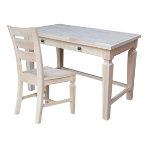 Vista Solid Wood Desk with 2 Drawers and Chair in Unfinished