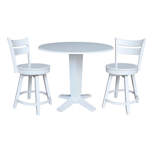 42&quot Solid Wood Dual Drop Leaf Table with 2 Counter Height Stools