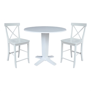 42&quot Solid Wood Dual Drop Leaf Table with 2 Counter Height Stools