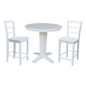 36&quot Solid Wood Round Top Pedestal Dining Table with 2 Counter Height Stools