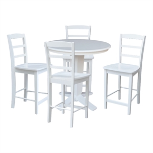 36&quot Solid Wood Round Top Pedestal Dining Table with 4 Counter Height Stools