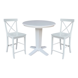 36&quot Solid Wood Round Top Pedestal Dining Table with 2 Counter Height Stools