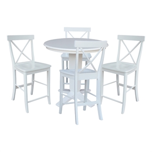 36&quot Solid Wood Round Top Pedestal Dining Table with 4 Counter Height Stools