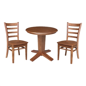 30&quot Solid Wood Round Top Pedestal Dining Table with 2 Dining Chairs
