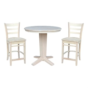 36&quot Solid Wood Round Counter Height Extension Table with 12&quot Leaf and 2 Stools