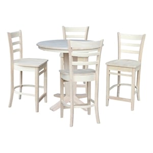 36&quot Solid Wood Round Counter Height Extension Table with 12&quot Leaf and 4 Stools