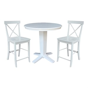 36&quot Round Solid Wood Extension Table with 2 Counter Height Stools