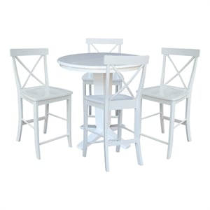 36&quot Round Solid Wood Extension Table with 4 Counter Height Stools