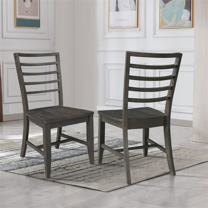 Set of Two Solid Wood Soma Ladder Back Dining Chairs in Coal