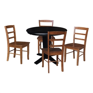International Concepts 36&quot Solid Wood Round Extension Table with 4 Dining Chairs