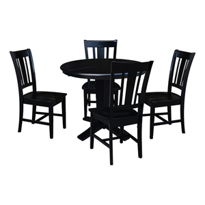 International Concepts 36&quot Solid Wood Round Extension Table with 4 Dining Chairs