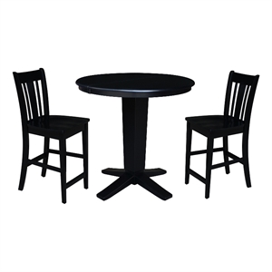 36&quot Solid Wood Round Extension Table with 2 Counter Height Stools