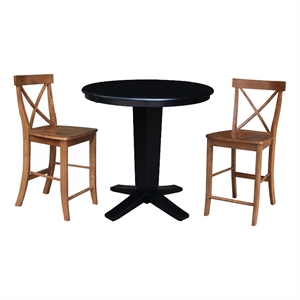 36&quot Solid Wood Round Extension Table with 2 Counter Height Stools