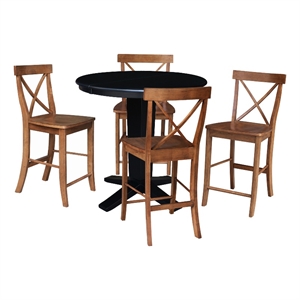 36&quot Solid Wood Round Extension Table with 4 Counter Height Stools