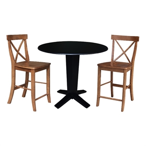 42&quot Solid Wood Dual Drop Leaf Table with 2 Counter Height Stools