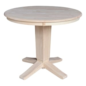 36&quot Solid Wood Round Top Pedestal Dining Table in Unfinished