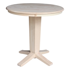 36&quot Solid Wood Round Top Counter Height Pedestal Dining Table in Unfinished