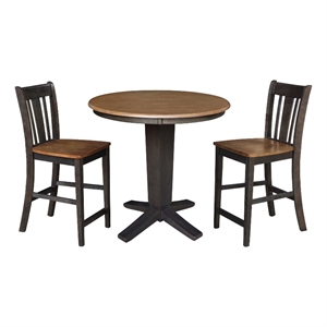 36&quot Solid Wood Round Top Dining Table with 2 Counter Height Stools