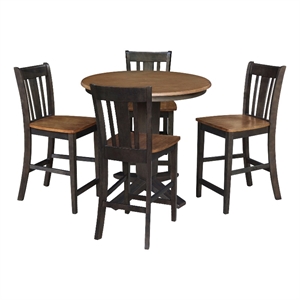 36&quot Solid Wood Round Top Dining Table with 4 Counter Height Stools