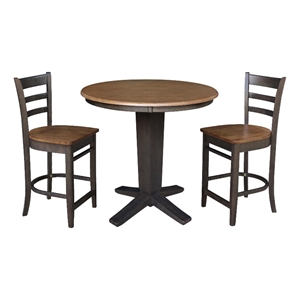 36&quot Solid Wood Round Top Dining Table with 2 Counter Height Stools