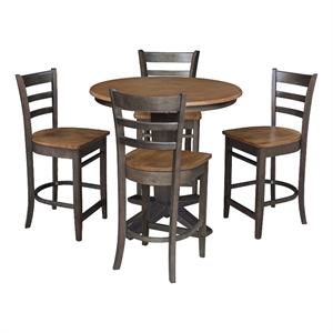 36&quot Solid Wood Round Top Dining Table with 4 Counter Height Stools