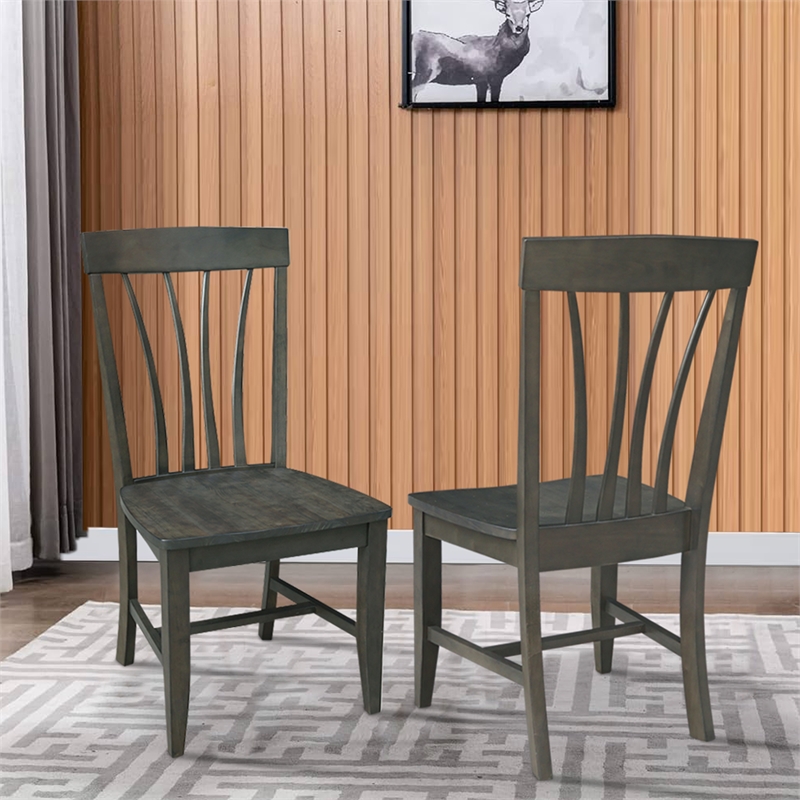 International Concepts Set of Two Solid Wood Soma Fan Back Dining Chairs in Coal