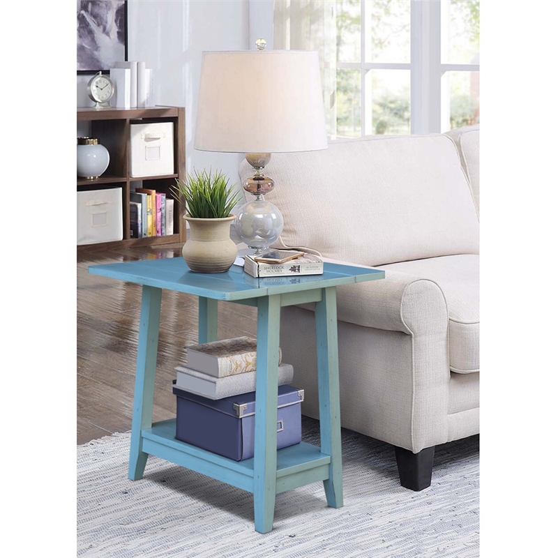 Solid Wood Square Drop Leaf Side Table in Ocean Blue Antique