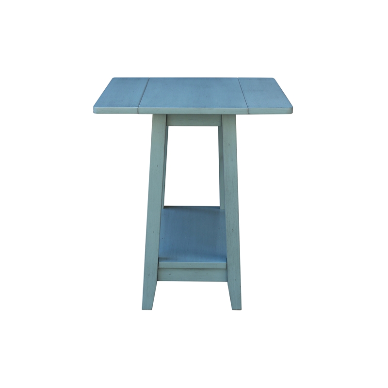 Solid Wood Square Drop Leaf Side Table in Ocean Blue Antique
