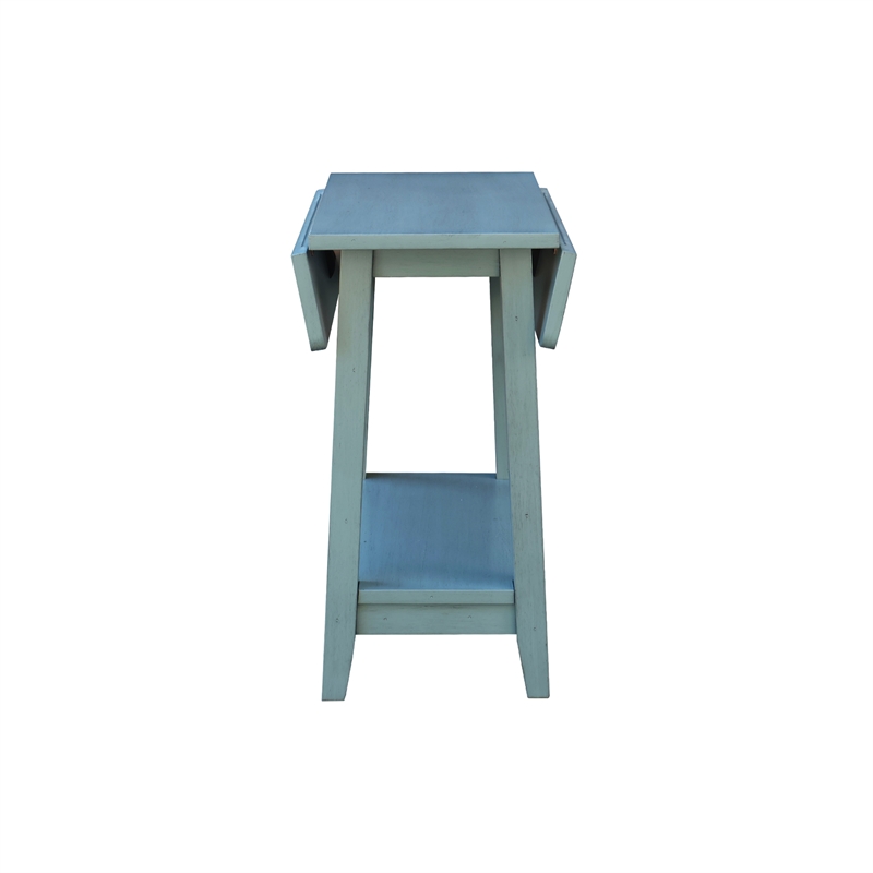 Solid Wood Square Drop Leaf Side Table in Ocean Blue Antique