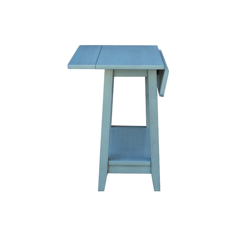 Solid Wood Square Drop Leaf Side Table in Ocean Blue Antique