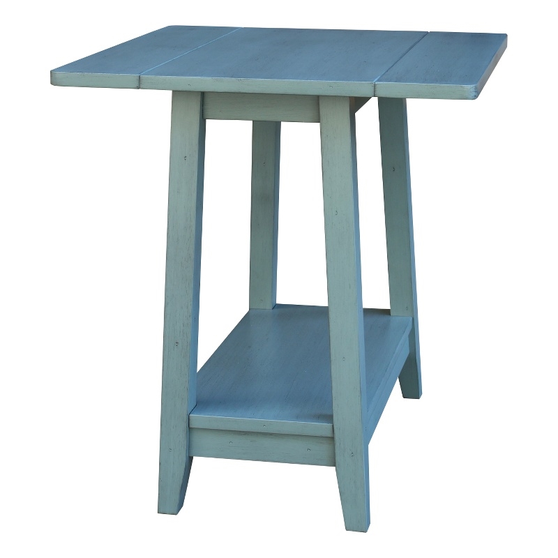 Solid Wood Square Drop Leaf Side Table in Ocean Blue Antique