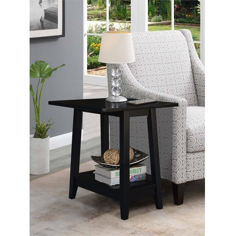 International Concepts Solid Wood Square Drop Leaf Side Table in Black