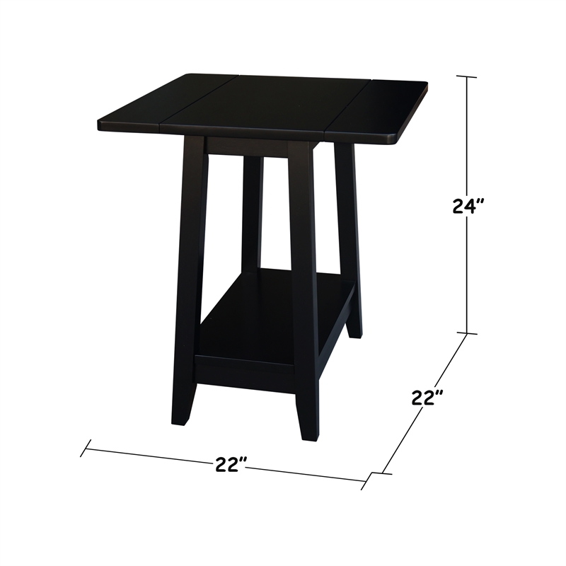 International Concepts Solid Wood Square Drop Leaf Side Table in Black