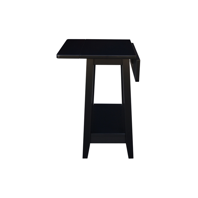International Concepts Solid Wood Square Drop Leaf Side Table in Black