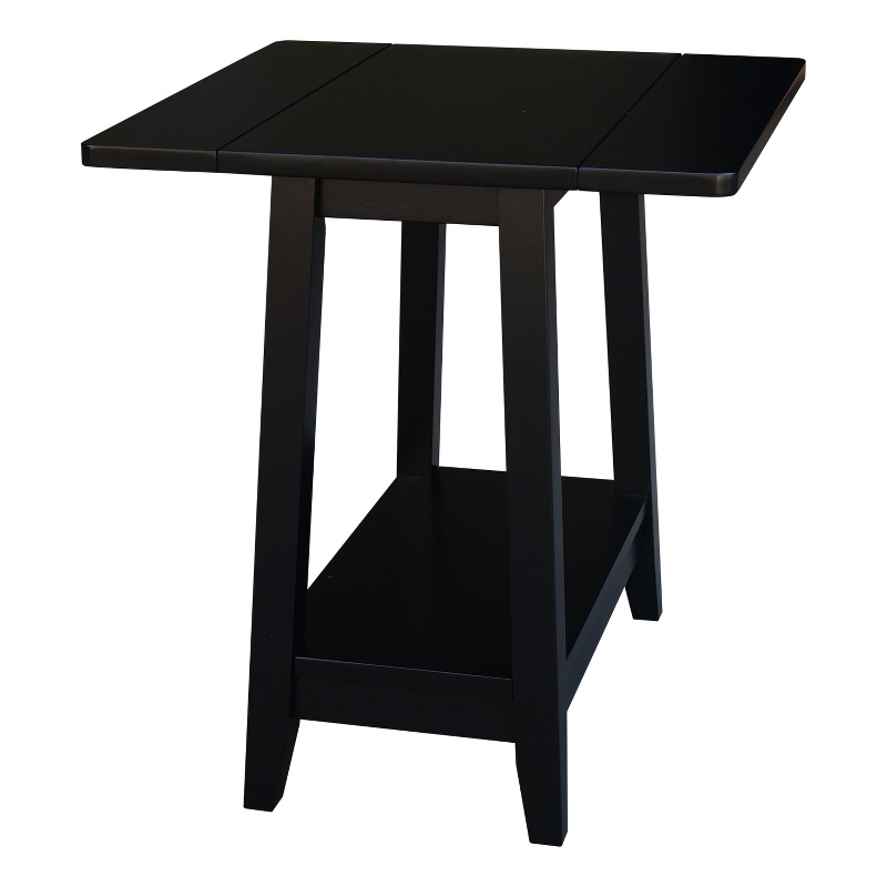 International Concepts Solid Wood Square Drop Leaf Side Table in Black