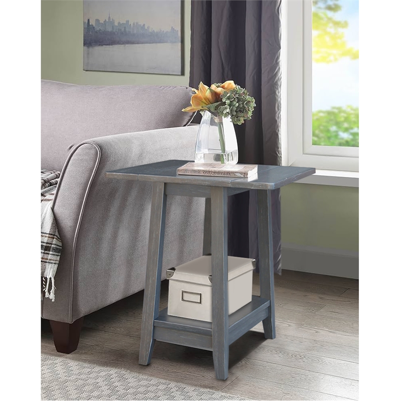 Solid Wood Square Drop Leaf Side Table in Heather Grey Antique