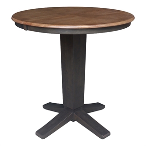36&quot Solid Wood Round Top Pedestal Dining Table with 12&quot Leaf - 36.1&quotH