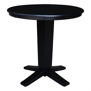 36&quot Solid Wood Round Top Pedestal Dining Table with 12&quot Leaf - 36.1&quotH