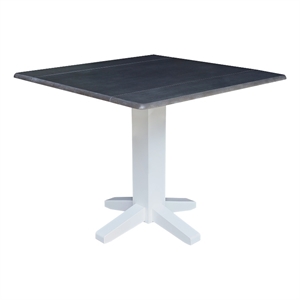 36&quot Solid Wood Square Dual Drop Leaf Dining Table in White/Heather Gray
