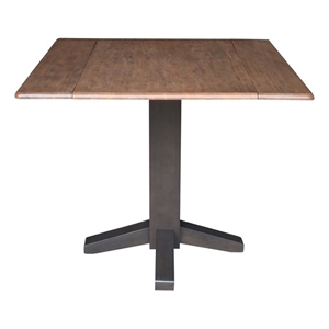 36&quot Solid Wood Square Dual Drop Leaf Dining Table in Hickory/Washed Coal