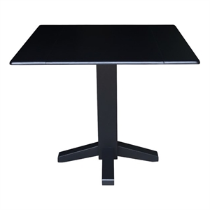 36&quot Solid Wood Square Dual Drop Leaf Dining Table in Black