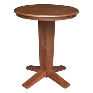 30&quot Solid Wood Round Top Pedestal Dining Table in Distressed Oak