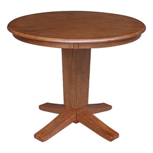 36&quot Solid Wood Round Top Pedestal Dining Table in Distressed Oak