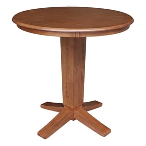 36&quot Round Solid Wood Top Pedestal Dining Table in Distressed Oak