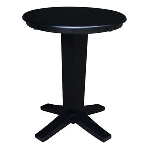30&quot Solid Wood Round Top Counter Height Pedestal Dining Table in Black