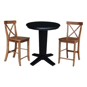 36&quot Solid Wood Round Top Dining Table with 2 Counter Height Stools