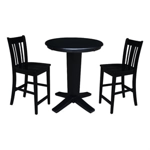 36&quot Solid Wood Round Top Dining Table with 2 Counter Height Stools