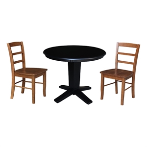 36&quot Solid Wood Round Top Dining Table with 2 Dining Chairs