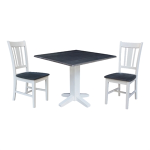 36&quot Solid Wood Square Dual Drop Leaf Dining Table with 2 Dining Chairs